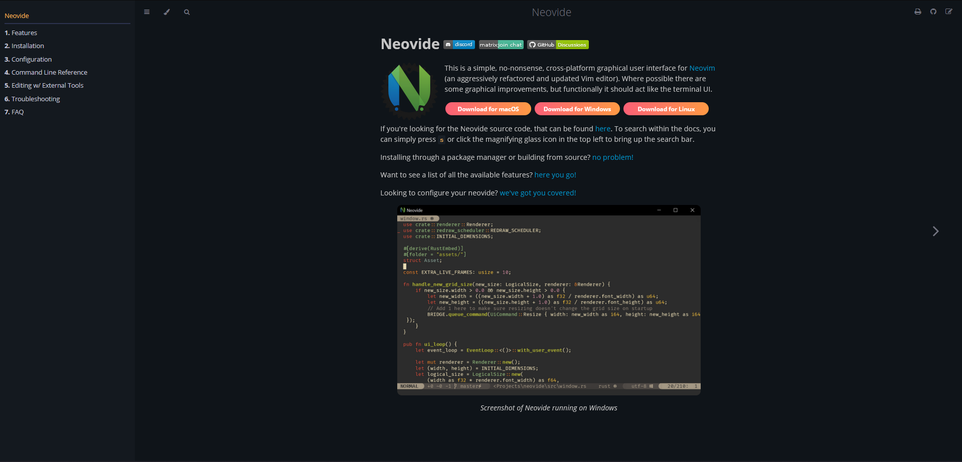 Neovide Landing Page